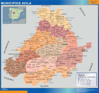 Municipalities Avila map from Spain