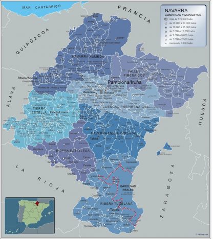 Municipalities Navarra map from Spain