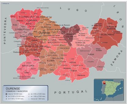 Municipalities Ourense map from Spain