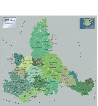 Municipalities Zaragoza map from Spain